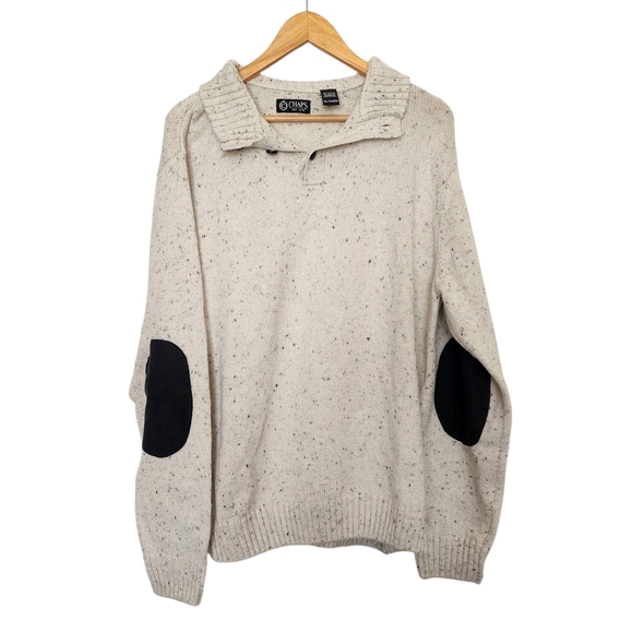 Chaps Beige Sweater with Elbow Patches - Picture 1 of 7